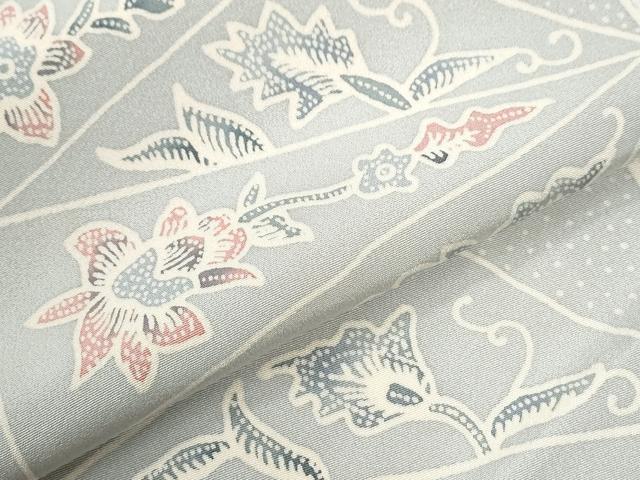 平和屋着物●上質な小紋　切嵌更紗花唐草文　ロング丈　正絹　逸品　CABI2263yc