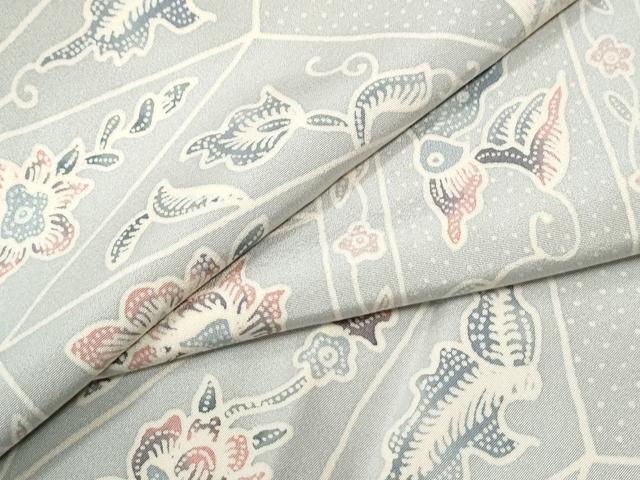 平和屋着物●上質な小紋　切嵌更紗花唐草文　ロング丈　正絹　逸品　CABI2263yc