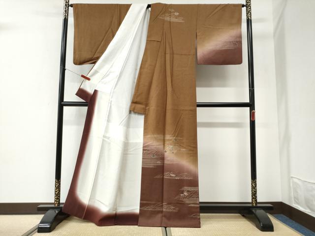 平和屋着物●訪問着　舟笹文　暈し染め　金彩　正絹　逸品　CABI2265yc
