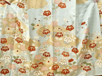 平和屋着物●銀座きしや　振袖　駒刺繍　雲取り枝花文　金彩　正絹　逸品　CABI2268yc