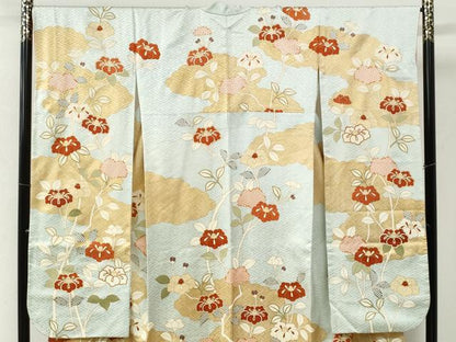 平和屋着物●銀座きしや　振袖　駒刺繍　雲取り枝花文　金彩　正絹　逸品　CABI2268yc