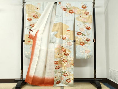 平和屋着物●銀座きしや　振袖　駒刺繍　雲取り枝花文　金彩　正絹　逸品　CABI2268yc