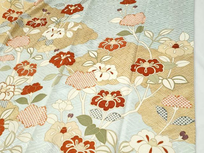 平和屋着物●銀座きしや　振袖　駒刺繍　雲取り枝花文　金彩　正絹　逸品　CABI2268yc