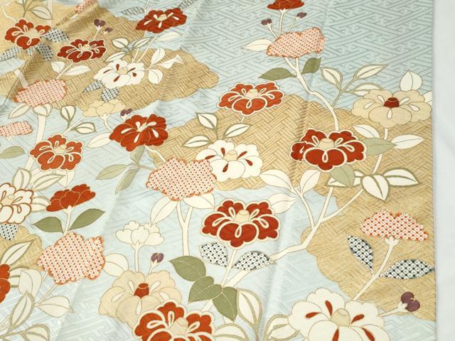 平和屋着物●銀座きしや　振袖　駒刺繍　雲取り枝花文　金彩　正絹　逸品　CABI2268yc