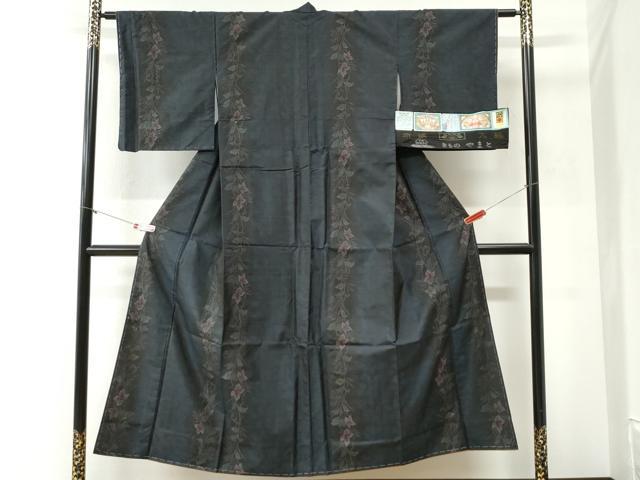 平和屋着物●本場大島紬　泥染め　草花文　大山謹製　やまと誂製　証紙付き　正絹　逸品　未使用　CABI2269yc