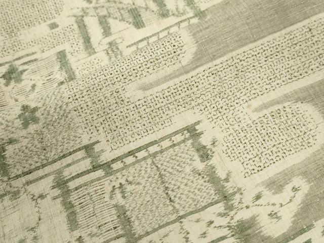 平和屋着物●本場結城紬　重要無形文化財　100亀甲　エ霞笹竹風景文　ロング丈　正絹　逸品　CABI2270yc