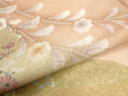 平和屋着物●訪問着　草花文　暈し染め　金彩　正絹　逸品　CABI2272yc