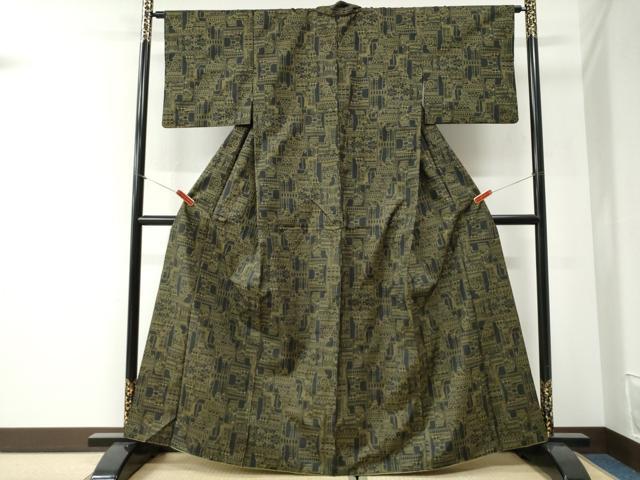 平和屋着物●本場大島紬　7マルキ　色紙重ね西洋風景文　正絹　逸品　CABI2273yc