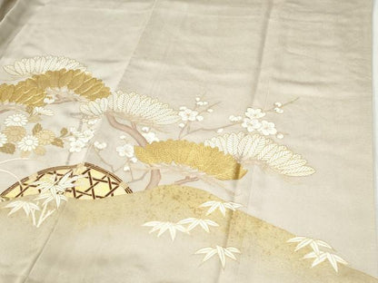 平和屋着物●豪華色留袖　駒刺繍　浜松風景花文　金彩　正絹　逸品　未使用　CABI2283yc