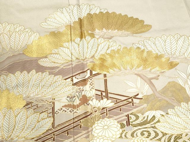 平和屋着物●豪華色留袖　駒刺繍　浜松風景花文　金彩　正絹　逸品　未使用　CABI2283yc