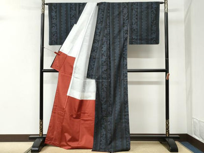 平和屋着物●本場大島紬　7マルキ　泥染め　草花間道　元一雄作　証紙付き　正絹　逸品　CABI2285yc