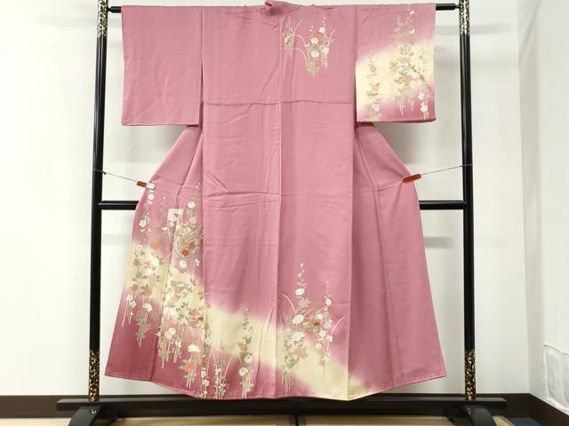 平和屋着物●中国三大刺繍　スワトウ刺繍　訪問着　熨斗草花文　暈し染め　金彩　やまと誂製　正絹　逸品　CABI2286yc