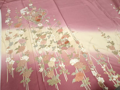 平和屋着物●中国三大刺繍　スワトウ刺繍　訪問着　熨斗草花文　暈し染め　金彩　やまと誂製　正絹　逸品　CABI2286yc