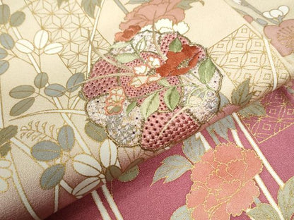 平和屋着物●中国三大刺繍　スワトウ刺繍　訪問着　熨斗草花文　暈し染め　金彩　やまと誂製　正絹　逸品　CABI2286yc