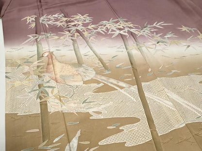 平和屋着物●中国三大刺繍　蘇州刺繍　スワトウ刺繍　総刺繍　色留袖　笹竹尾長鳥筍文　暈し染め　正絹　逸品　CABI2289yc