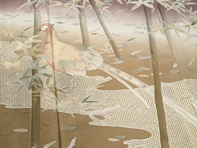 平和屋着物●中国三大刺繍　蘇州刺繍　スワトウ刺繍　総刺繍　色留袖　笹竹尾長鳥筍文　暈し染め　正絹　逸品　CABI2289yc