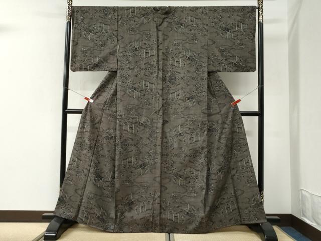 平和屋着物●本場大島紬　7マルキ　風景花文　正絹　逸品　CABI2290yc