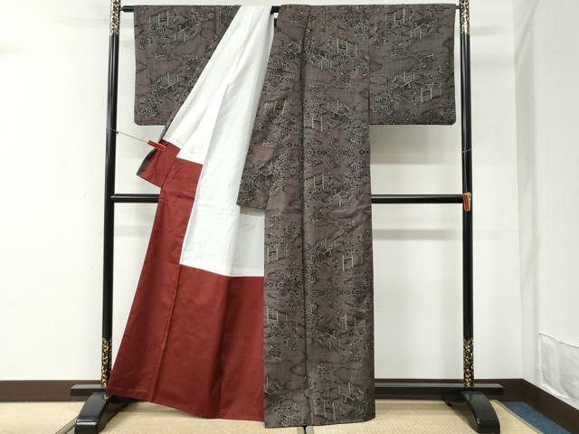 平和屋着物●本場大島紬　7マルキ　風景花文　正絹　逸品　CABI2290yc
