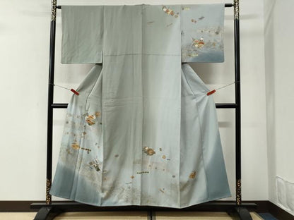 平和屋着物●中国三大刺繍　スワトウ刺繍　訪問着　松皮菱宝尽くし花松文　暈し染め　金彩　正絹　逸品　CABI2292yc