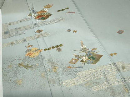 平和屋着物●中国三大刺繍　スワトウ刺繍　訪問着　松皮菱宝尽くし花松文　暈し染め　金彩　正絹　逸品　CABI2292yc