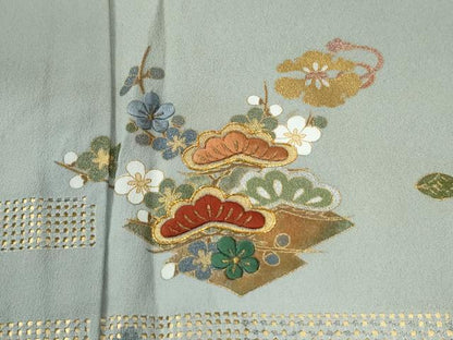 平和屋着物●中国三大刺繍　スワトウ刺繍　訪問着　松皮菱宝尽くし花松文　暈し染め　金彩　正絹　逸品　CABI2292yc