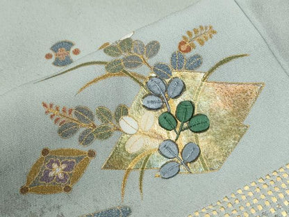 平和屋着物●中国三大刺繍　スワトウ刺繍　訪問着　松皮菱宝尽くし花松文　暈し染め　金彩　正絹　逸品　CABI2292yc