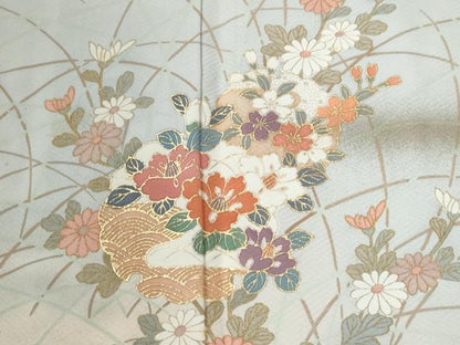 平和屋着物●訪問着　雪輪草花文　金彩　正絹　逸品　CABI2293yc