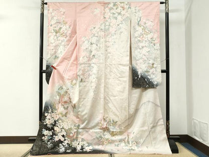 平和屋着物●豪華振袖　花蝶文　暈し染め　金銀彩　正絹　逸品　CABI2294yc