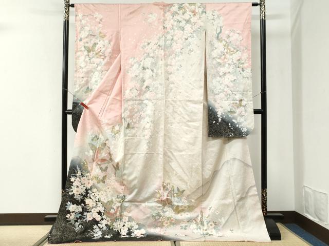 平和屋着物●豪華振袖　花蝶文　暈し染め　金銀彩　正絹　逸品　CABI2294yc