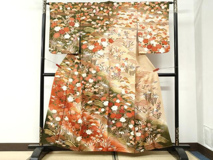 平和屋着物●訪問着　駒刺繍　牡丹草花文　暈し染め　金彩　正絹　逸品　CABI2297yc