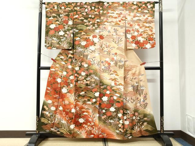 平和屋着物●訪問着　駒刺繍　牡丹草花文　暈し染め　金彩　正絹　逸品　CABI2297yc