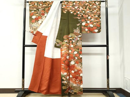 平和屋着物●訪問着　駒刺繍　牡丹草花文　暈し染め　金彩　正絹　逸品　CABI2297yc