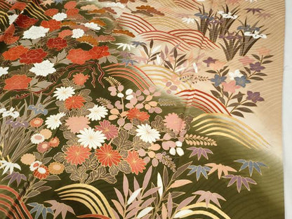 平和屋着物●訪問着　駒刺繍　牡丹草花文　暈し染め　金彩　正絹　逸品　CABI2297yc