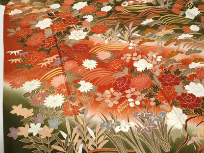 平和屋着物●訪問着　駒刺繍　牡丹草花文　暈し染め　金彩　正絹　逸品　CABI2297yc