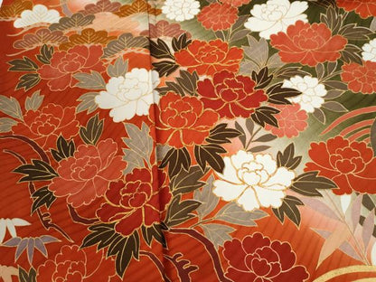 平和屋着物●訪問着　駒刺繍　牡丹草花文　暈し染め　金彩　正絹　逸品　CABI2297yc