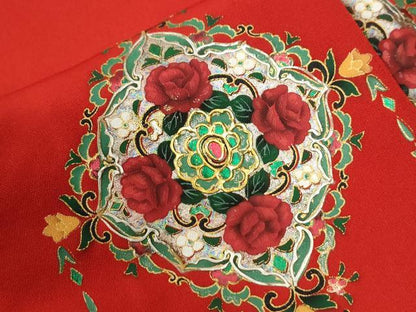 平和屋着物●英王室献上友禅作家　木下勝功　振袖　薔薇　花唐草文　暈し染め　金銀彩　正絹　逸品　CABI2298yc