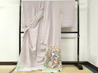 平和屋着物●色留訪問着　友禅　作家物　鬘帯牡丹花文　暈し染め　仮絵羽　正絹　逸品　未使用　CABI2299yc