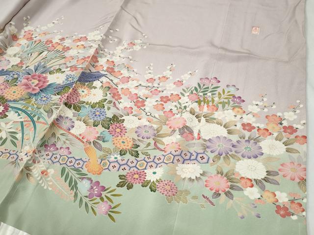 平和屋着物●色留訪問着　友禅　作家物　鬘帯牡丹花文　暈し染め　仮絵羽　正絹　逸品　未使用　CABI2299yc