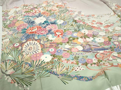 平和屋着物●色留訪問着　友禅　作家物　鬘帯牡丹花文　暈し染め　仮絵羽　正絹　逸品　未使用　CABI2299yc