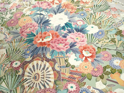 平和屋着物●色留訪問着　友禅　作家物　鬘帯牡丹花文　暈し染め　仮絵羽　正絹　逸品　未使用　CABI2299yc