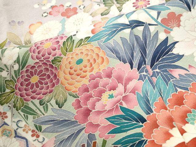 平和屋着物●色留訪問着　友禅　作家物　鬘帯牡丹花文　暈し染め　仮絵羽　正絹　逸品　未使用　CABI2299yc