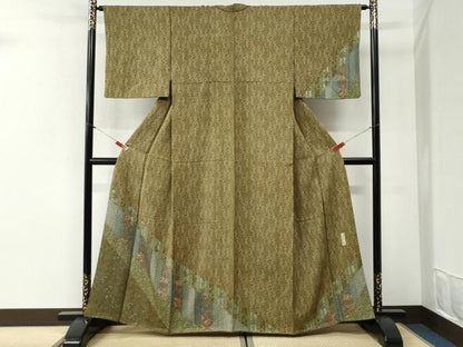 平和屋着物●訪問着　作家物　伊勢型紙　一尾欣樹彫り　草花文　正絹　逸品　CABI2302yc