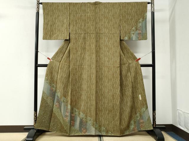 平和屋着物●訪問着　作家物　伊勢型紙　一尾欣樹彫り　草花文　正絹　逸品　CABI2302yc