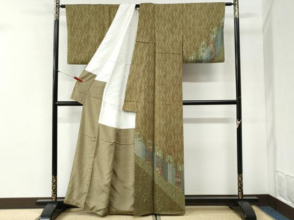 平和屋着物●訪問着　作家物　伊勢型紙　一尾欣樹彫り　草花文　正絹　逸品　CABI2302yc