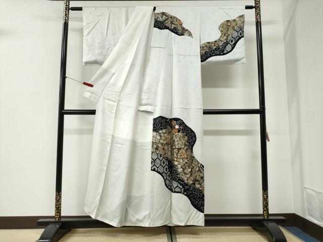 平和屋着物●訪問着　絞り　刺繍　道長吉祥草花文　金彩　正絹　逸品　CABI2308yc