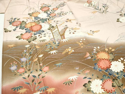 平和屋着物●訪問着　草花文　暈し染め　金彩　正絹　逸品　CABI2311yc