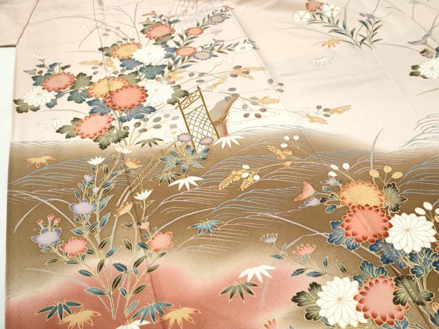 平和屋着物●訪問着　草花文　暈し染め　金彩　正絹　逸品　CABI2311yc