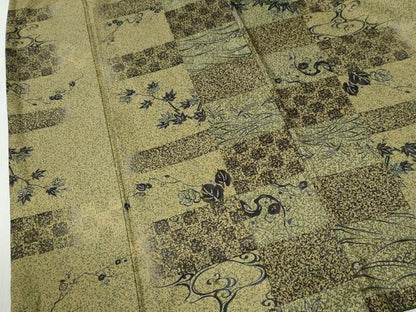 平和屋着物●本場染大島紬　変わり市松流水草花文　正絹　逸品　CABI2314yc