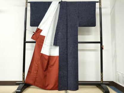平和屋着物●結城紬　流水草花文　正絹　逸品　CABI2320yc