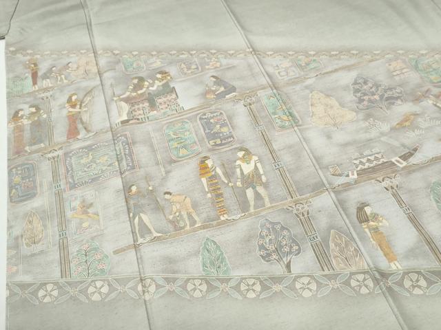 平和屋着物●訪問着　紬地　作家物　エジプト壁画文様　金彩　銀座おゝぎ屋扱い　正絹　逸品　未使用　CABI2327yc